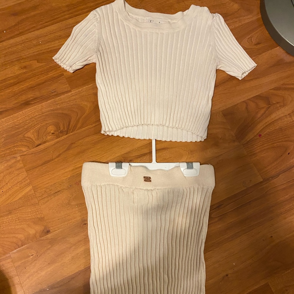 2 piece knit style outfit top and skirt